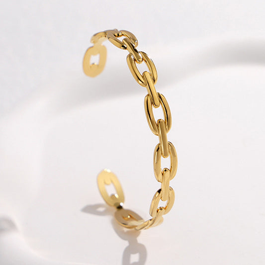 Minimalist Titanium Steel Open Bangle Bracelet for Women with Plated Finish and Chain Detail
