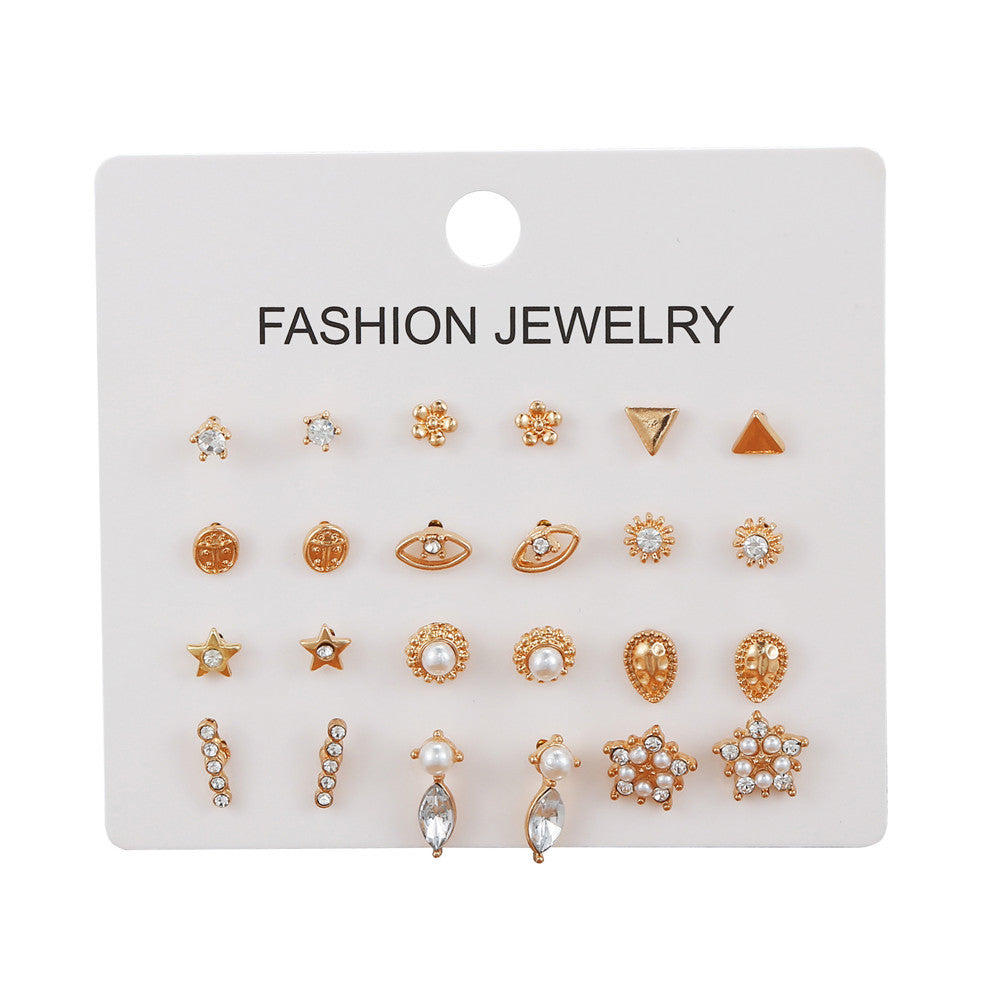 Elegant Geometric Heart Butterfly Pearl Hoop Earrings Set Alloy Plated Stainless Steel Post for Women