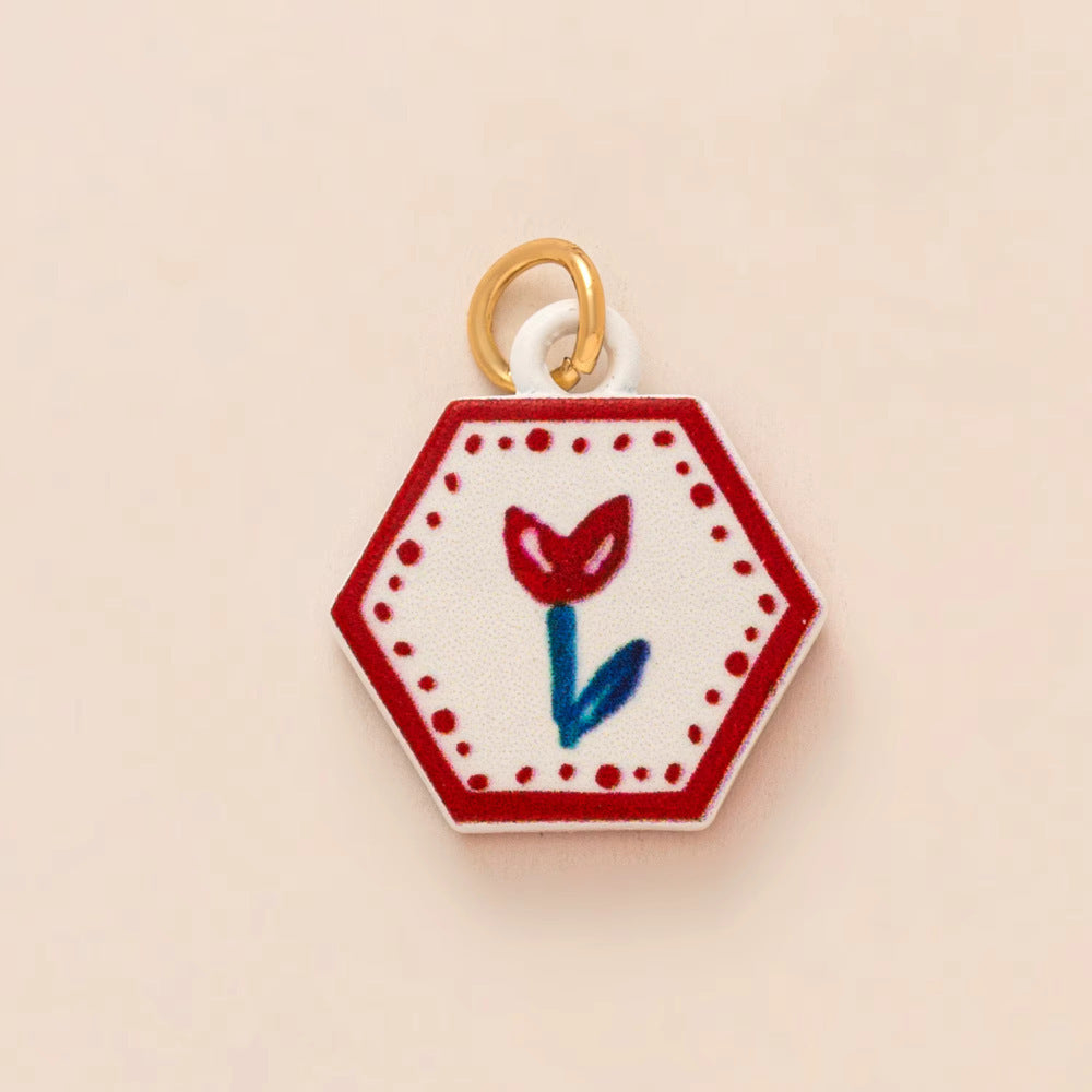 Sweet Geometric Heart Floral Stainless Steel Plated Pendant Necklace for Unisex