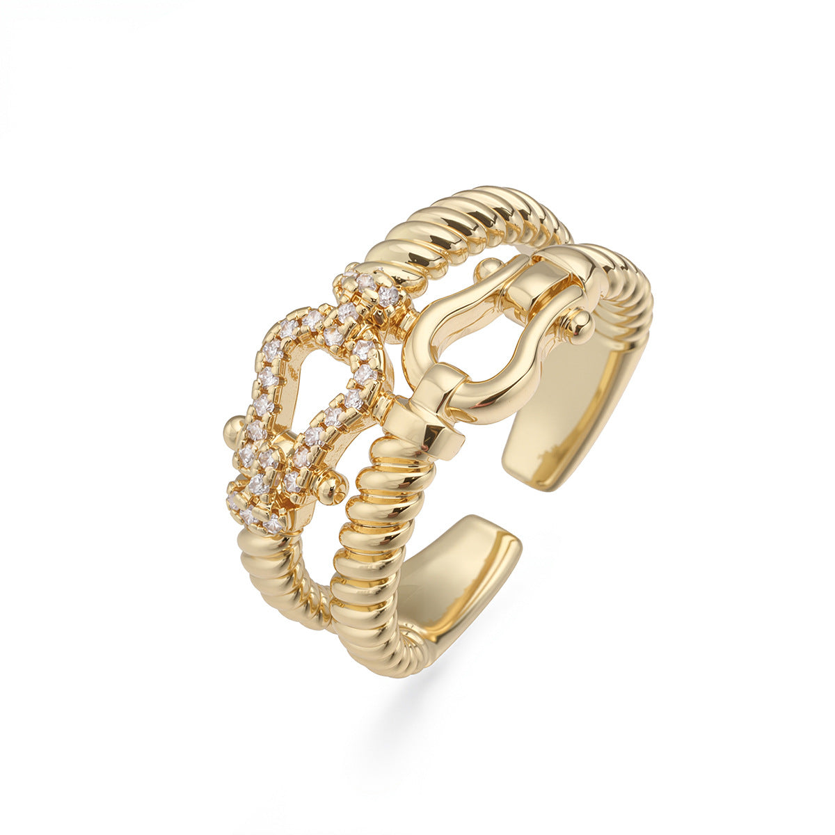 Minimalist Elegant Geometric Brass Ring with 18K Gold Plating and Cubic Zirconia Micro-inlay for Women