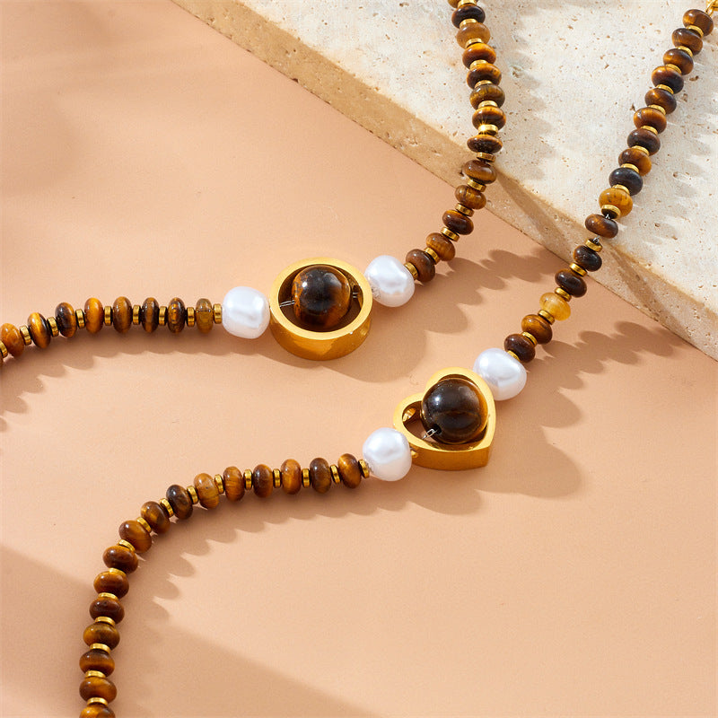 Vintage Oval Heart Gemstone Beaded Chain Bracelet