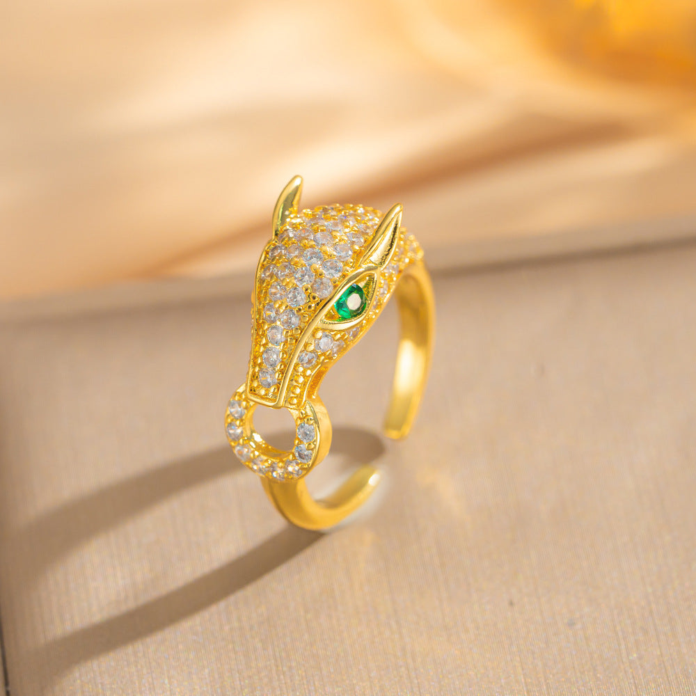Luxury Minimalist Adjustable Open Ring for Women with Gold-Plated Copper Band and Zircon Stone Accent in Heart and Floral Shape
