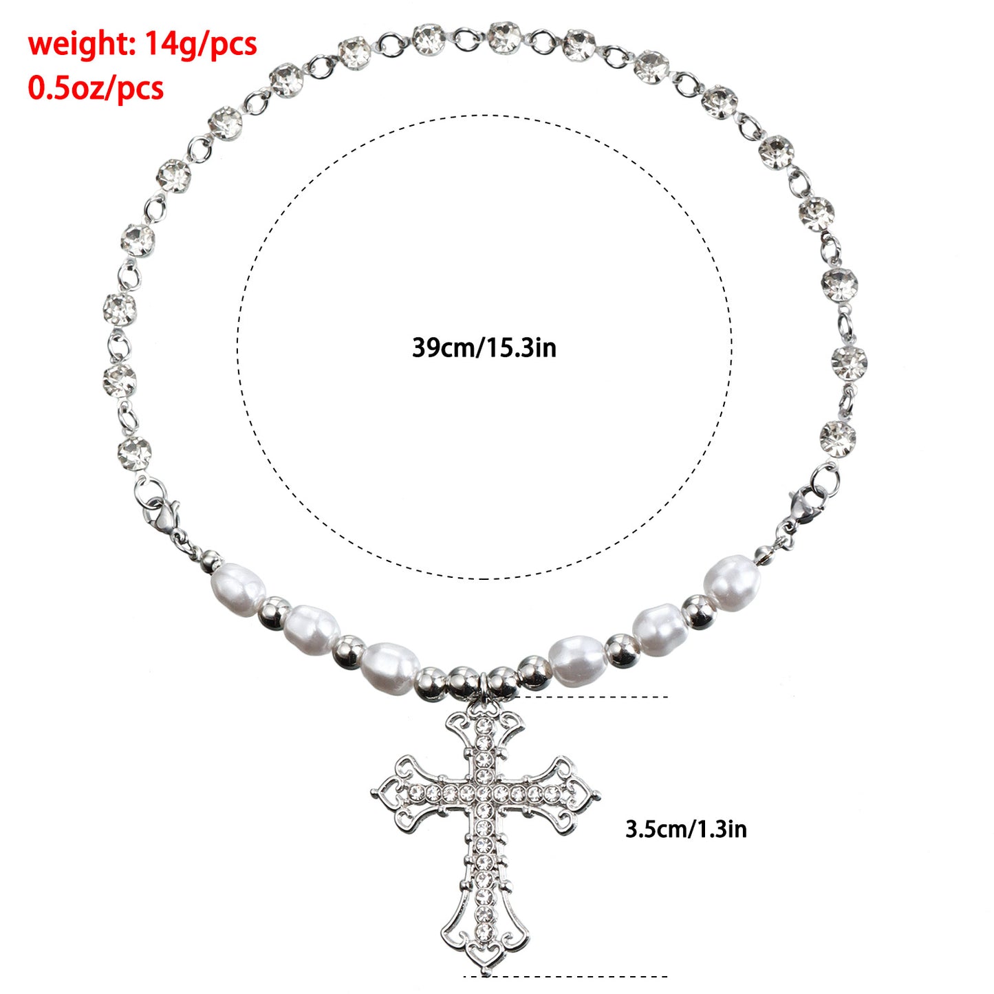 Vintage Geometric Cross Pendant Necklace for Women with Rhinestone Inlay and Gold Plated Metal Chain