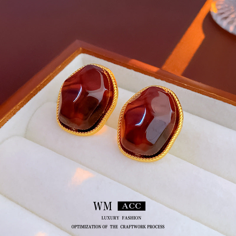Chic Irregular Geometric Metal Resin Earrings in Alloy with Gold Plating for Women