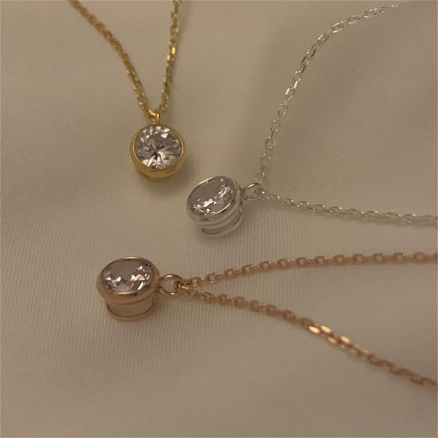 Minimalist Geometric Pendant Necklace in 925 Sterling Silver with Rhinestone Inlay and Rainbow Accents on Snake Chain