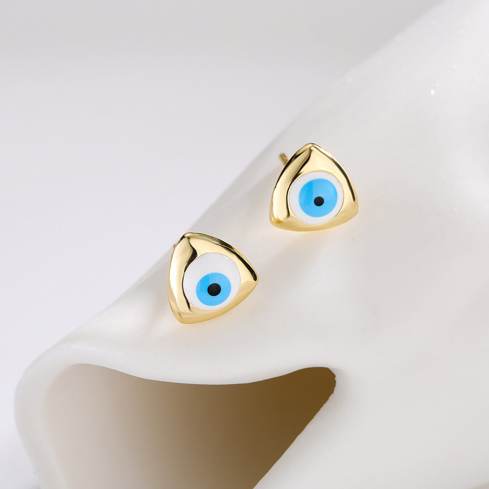 Minimalist Geometric Copper Earrings with 18K Gold Plating and Enamel Finish, Zirconia Inlay for Women