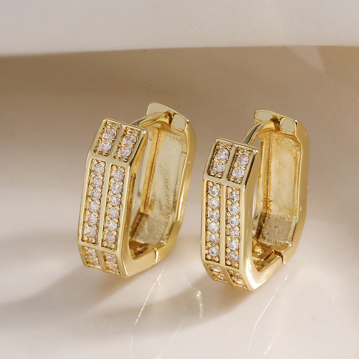 Luxury Hip-hop Geometric Gold Plated Brass Snake Chain Earrings with Cubic Zirconia for Women