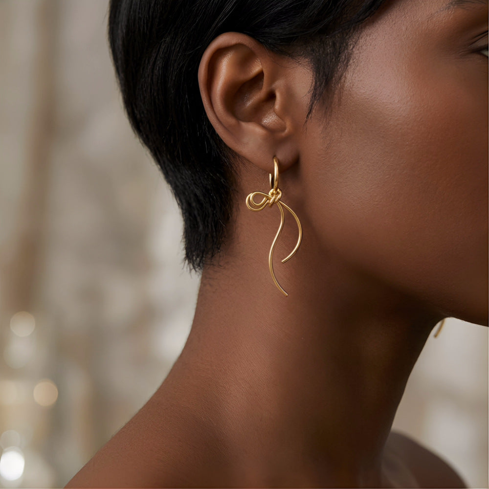 Geometric Bow Knot Gold Plated Brass Earrings for Women