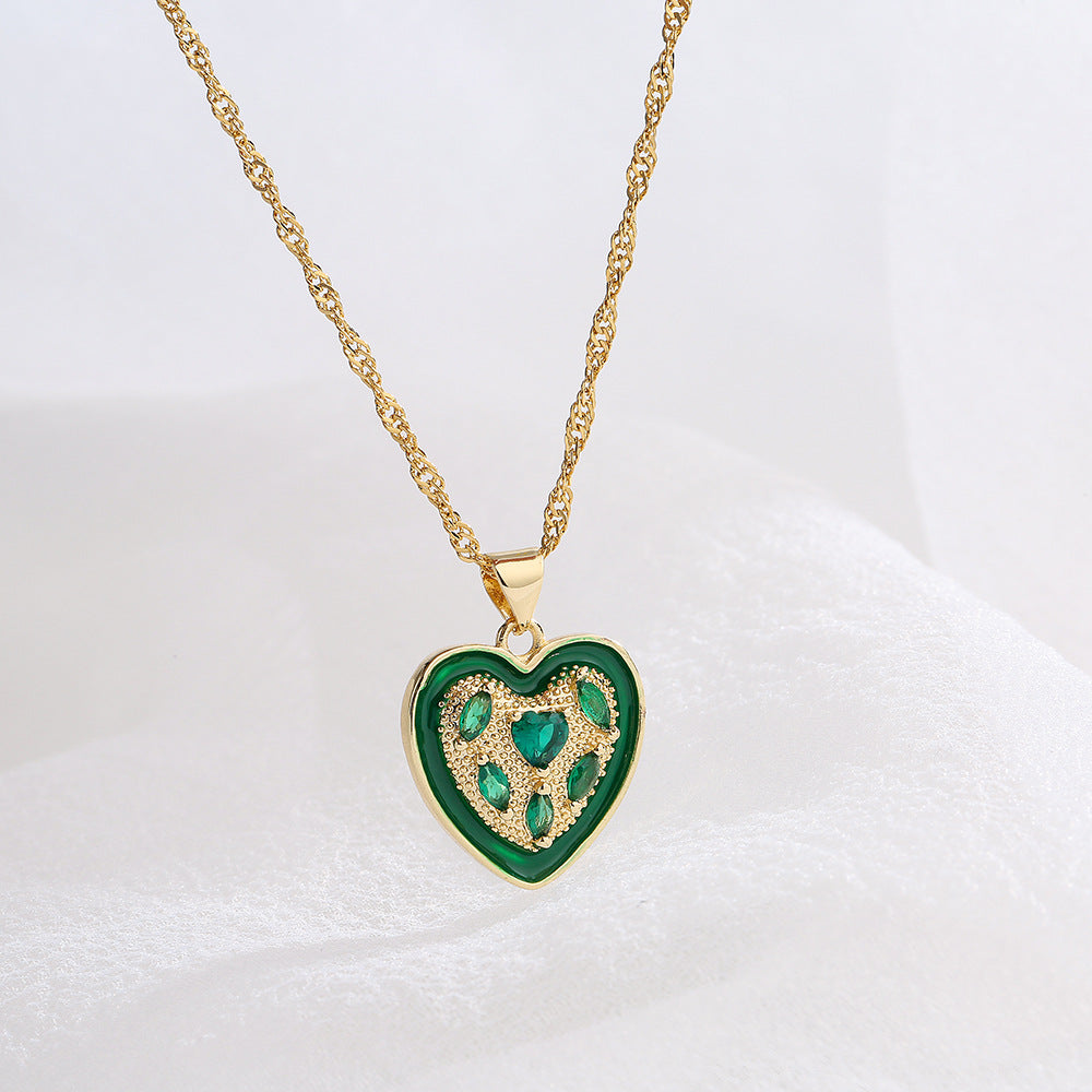 Collana a Cuore in Rame Stile INS Placcata Oro 18K con Ciondolo in Zirconi Micro-Incastonati da Donna