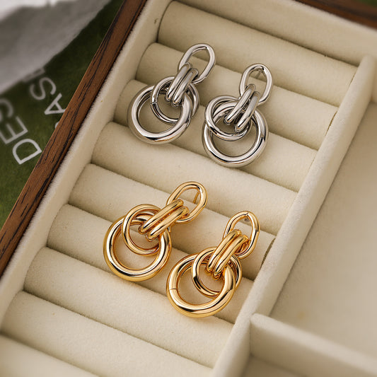 Orecchini minimalisti geometrici in rame con placcatura in oro vero per donna, gioielli da orecchio alla moda di forma irregolare