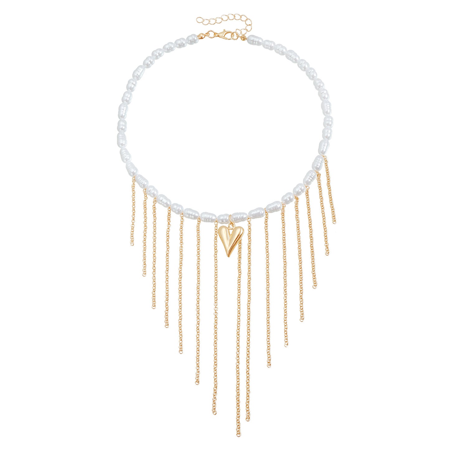 Collar con colgante de perlas barrocas en forma de corazón con borlas en aleación con acabado chapado para mujer