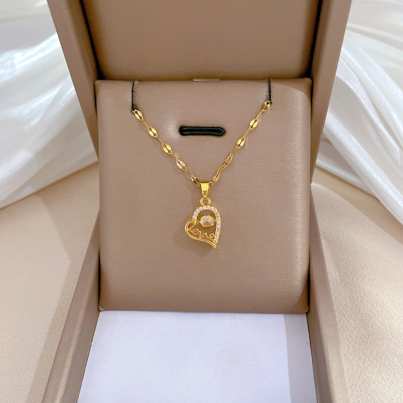 Elegante collana con ciondolo a cuore in strass in acciaio inossidabile con motivo lunare