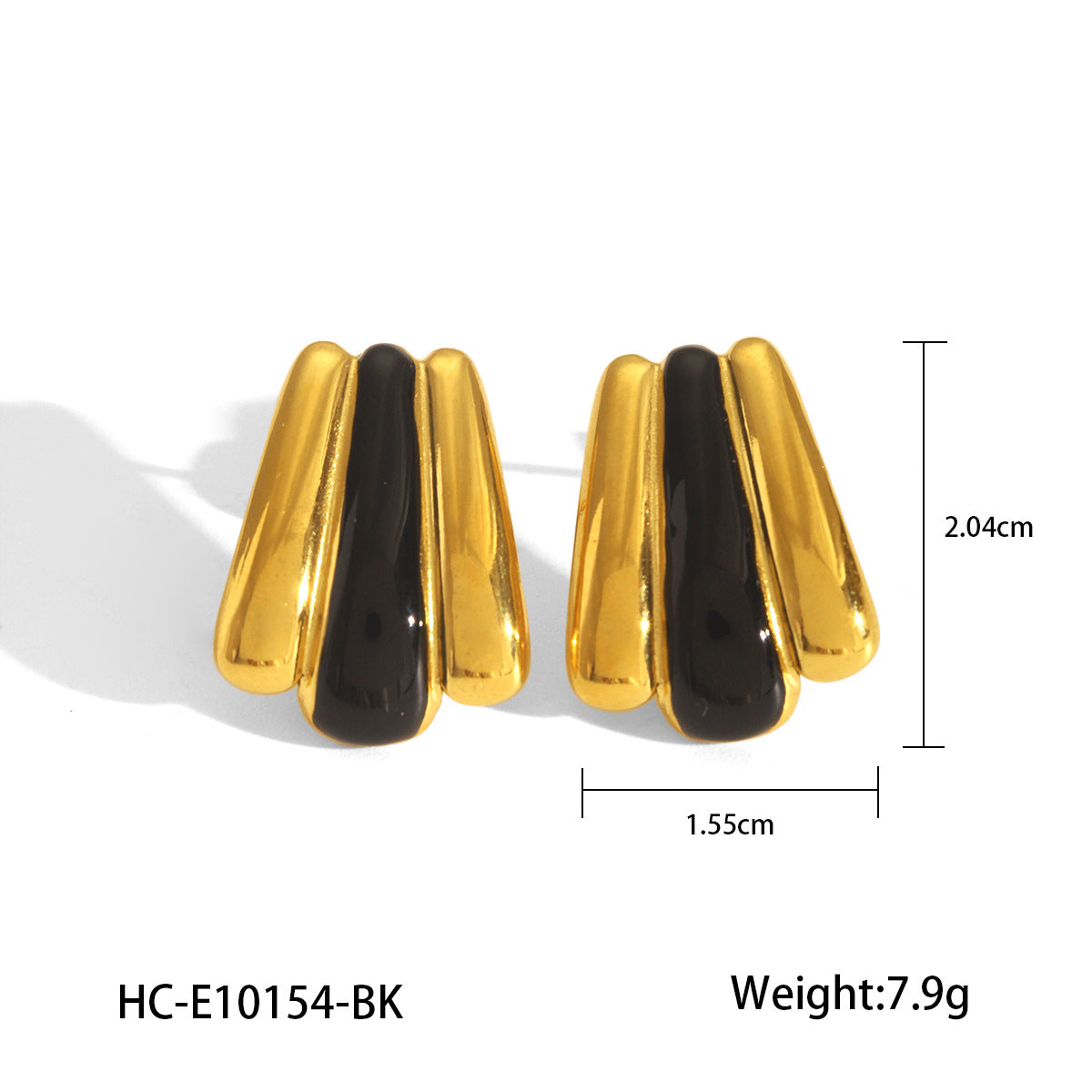 Geometric Fan-Shaped Enamel Stainless Steel Earrings with 18K Gold Plating for Women