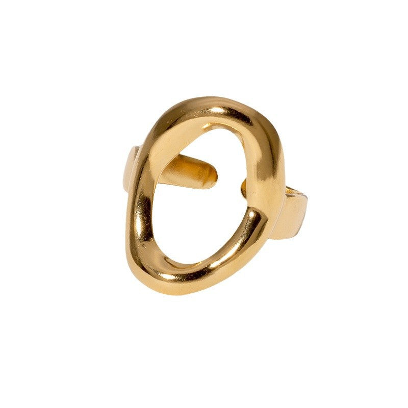 Minimalist Geometric Oval Stainless Steel Ring for Women with 18K Gold Plating