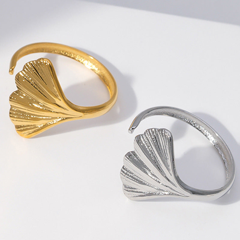 Anello minimalist in acciaio inossidabile regolabile a forma di foglia per donna con finitura placcata