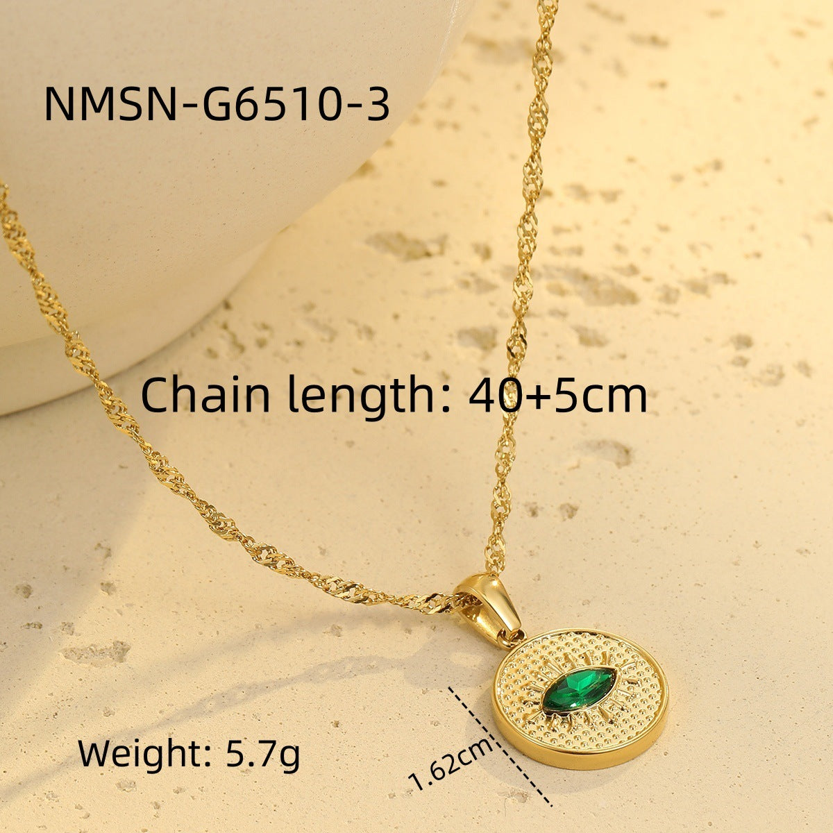 Collar vintage geométrico de circonita verde de acero inoxidable para mujer con baño de oro de 18 quilates, cadena de clavícula delicada