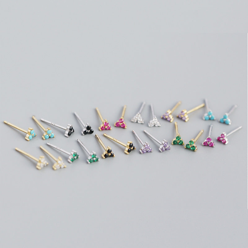 Minimalist Elegant 925 Sterling Silver Inlaid Diamond Plant Stud Earrings