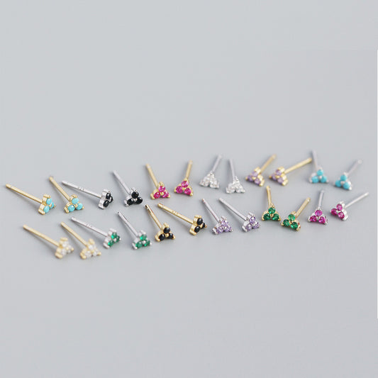 Orecchini a perno a pianta in argento sterling 925 con diamanti intarsiati, eleganti e minimalisti