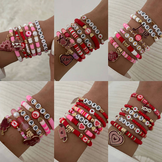 Bracciale geometrico a cuore in resina rosa XO