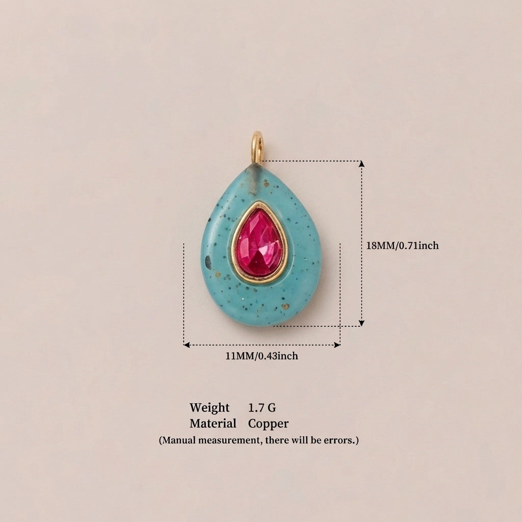 Colorful Birthstone Cubic Zirconia Round Square Glass Gold Plated DIY Charm Bar Pendant