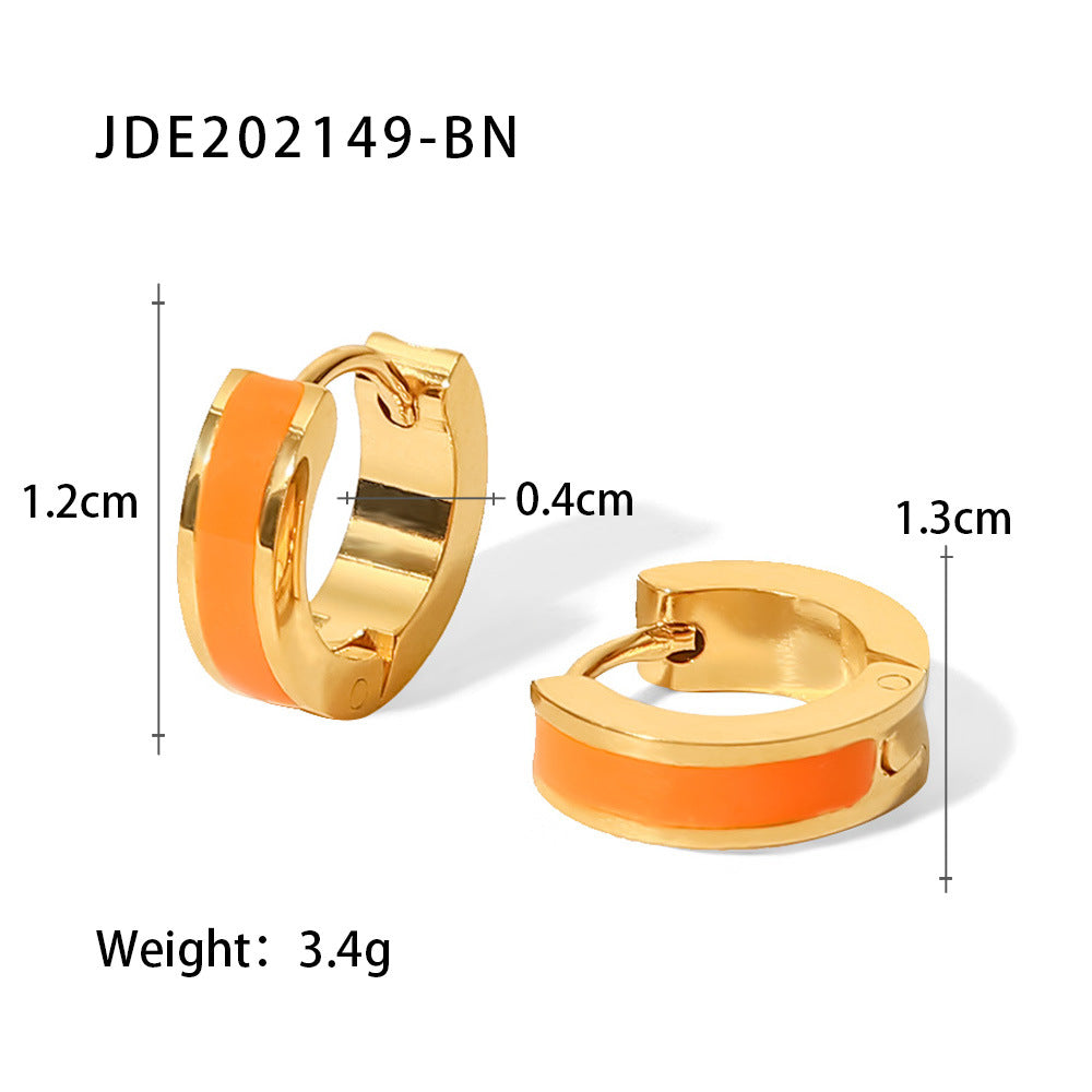Minimalist Geometric Stainless Steel Earrings with 18K Gold Plating and Colorful Enamel Finish for Women