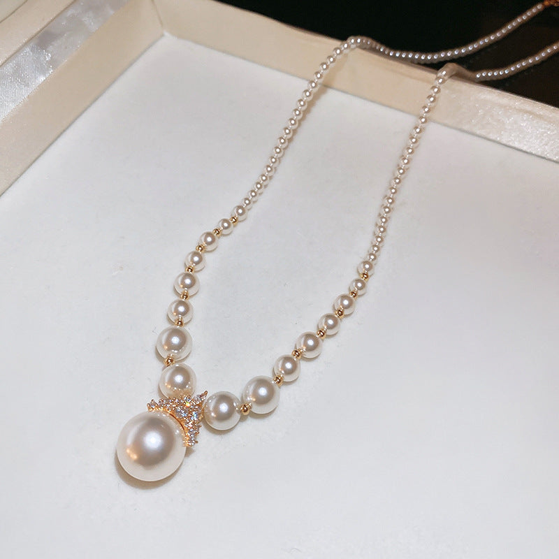 Set collana con pendente a perla rotonda minimalista placcato oro con orecchini abbinati a lobo da donna