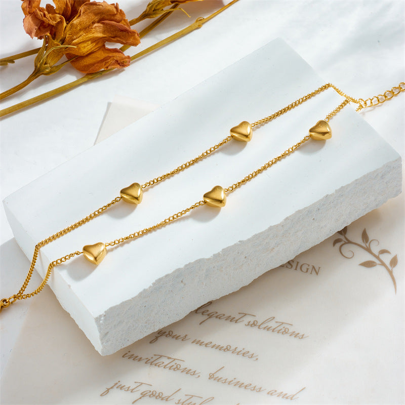 Minimalist Fashionable Double-Layer Snake Chain Heart-Shaped Titanium Steel Bracelet for Women with Plated Finish