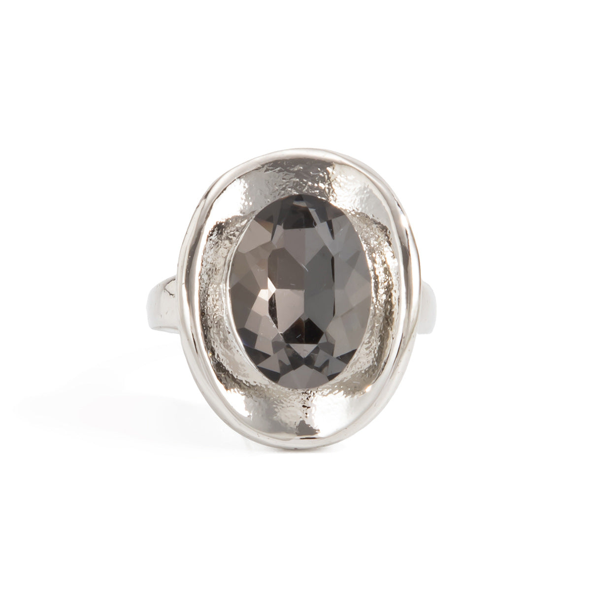 Elegant Geometric Oval Micro-inlaid Gemstone Plated Zinc Alloy Open Ring for Women