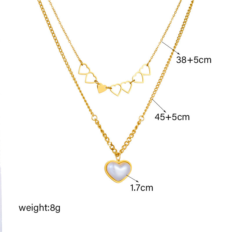 Fashionable Double-Layer Hollow Heart Pendant Necklace in Titanium Steel with Plated Finish for Women