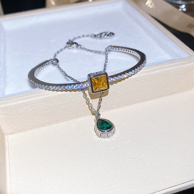 Luxury Elegant Brass Plated Crystal Cubic Zirconia Beaded Bracelet for Women
