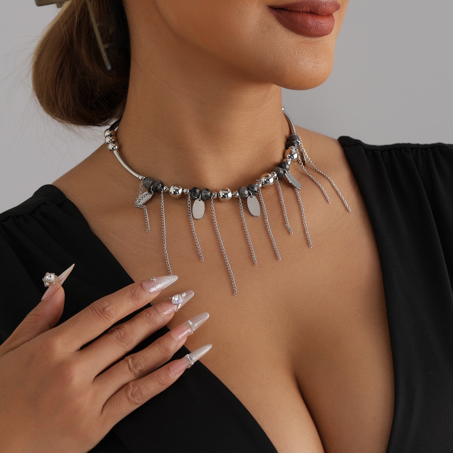 Vintage Gothic Geometric Alloy Plated Necklace with Tassel for Women