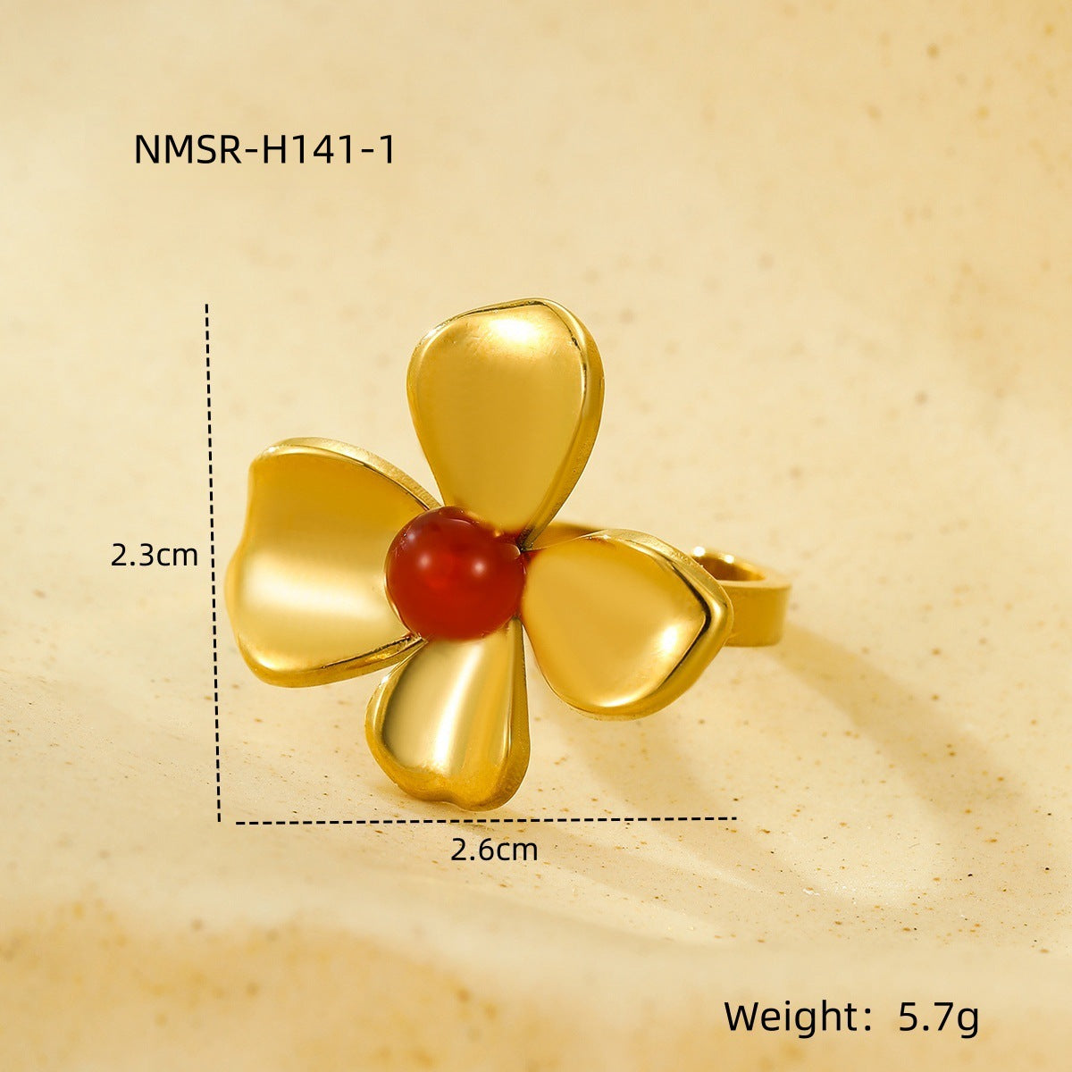 Anillo abierto de acero inoxidable con forma de flor y acabado chapado, de moda para mujer