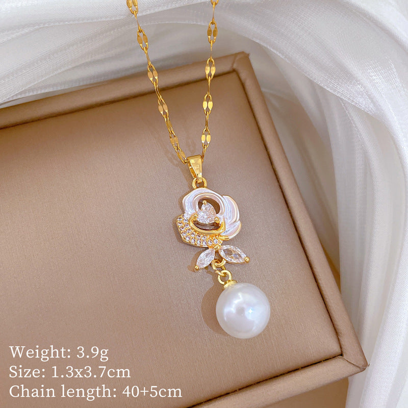 Sweet Minimalist Animal Shape Brass Pendant with Cubic Zirconia Inlay Titanium Steel Necklace for Unisex