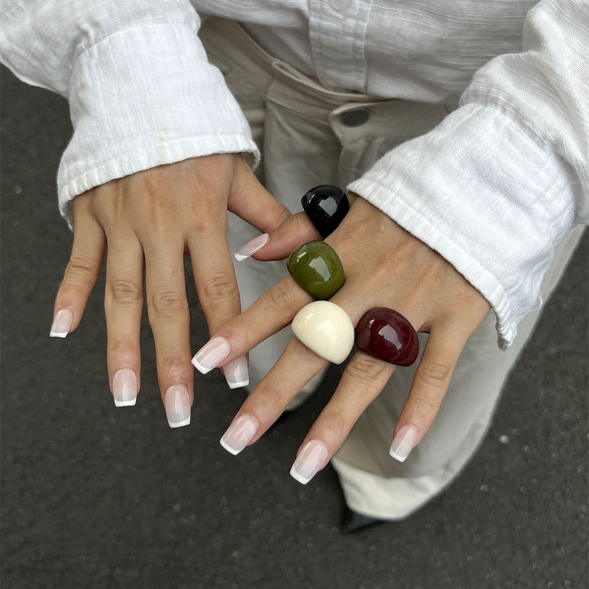 Vintage Geometric Oval Resin Ring for Women