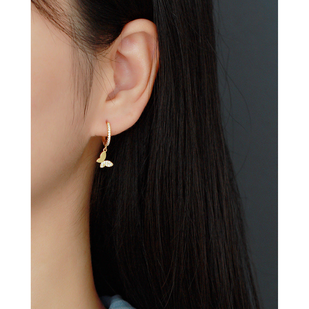 Orecchini a farfalla in argento sterling 925 con diamanti