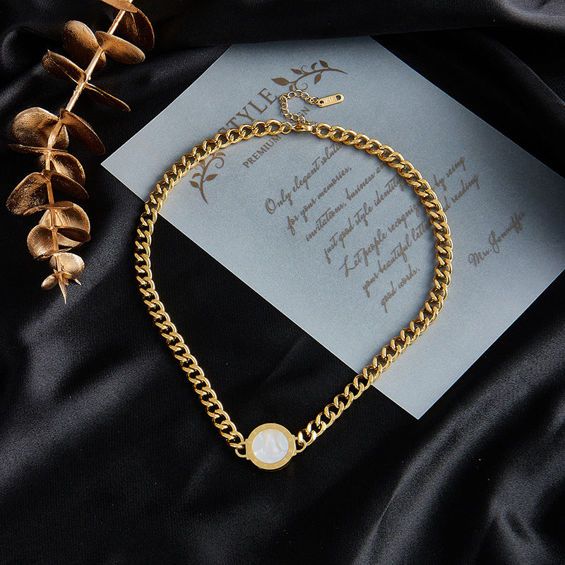 Set collana e bracciale da donna placcati in acciaio titanio con ciondolo tondo romano, stile vintage alla moda