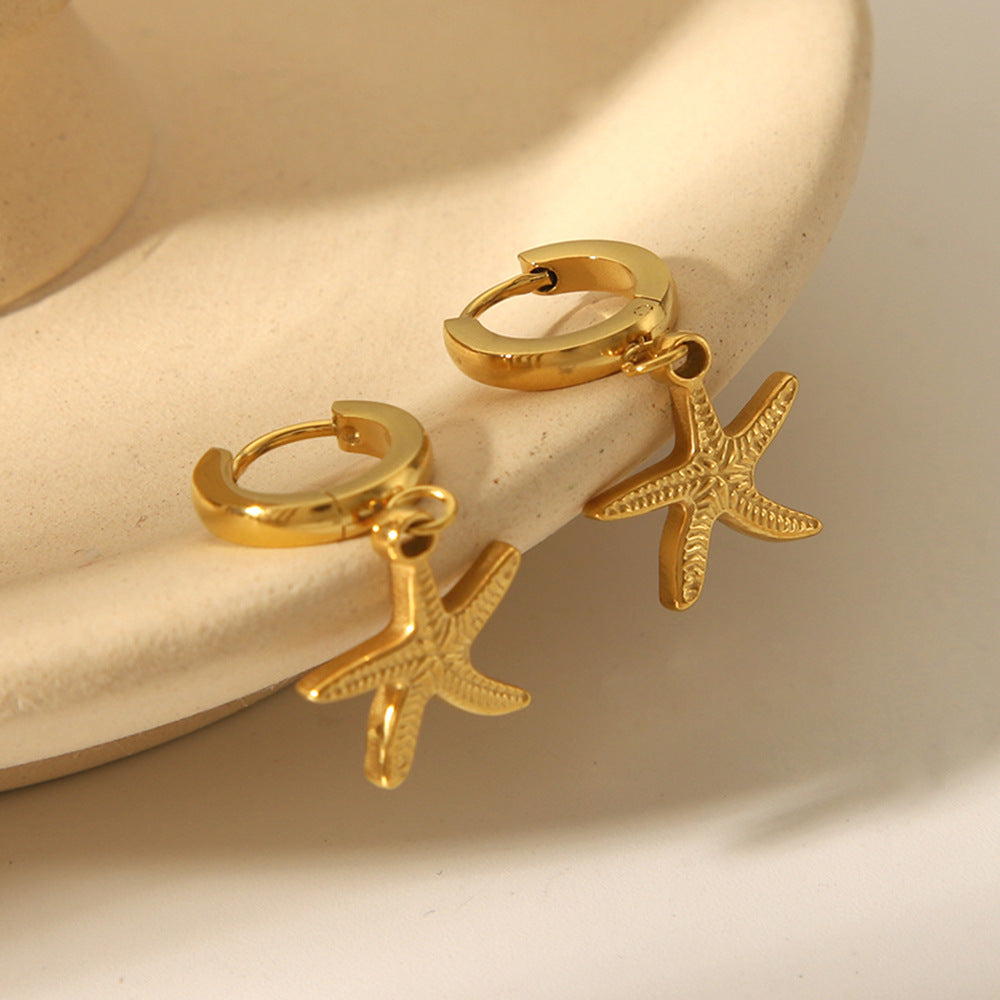 Stylish Starfish-Shaped Titanium Steel Earrings with 18K Gold Plating for Women