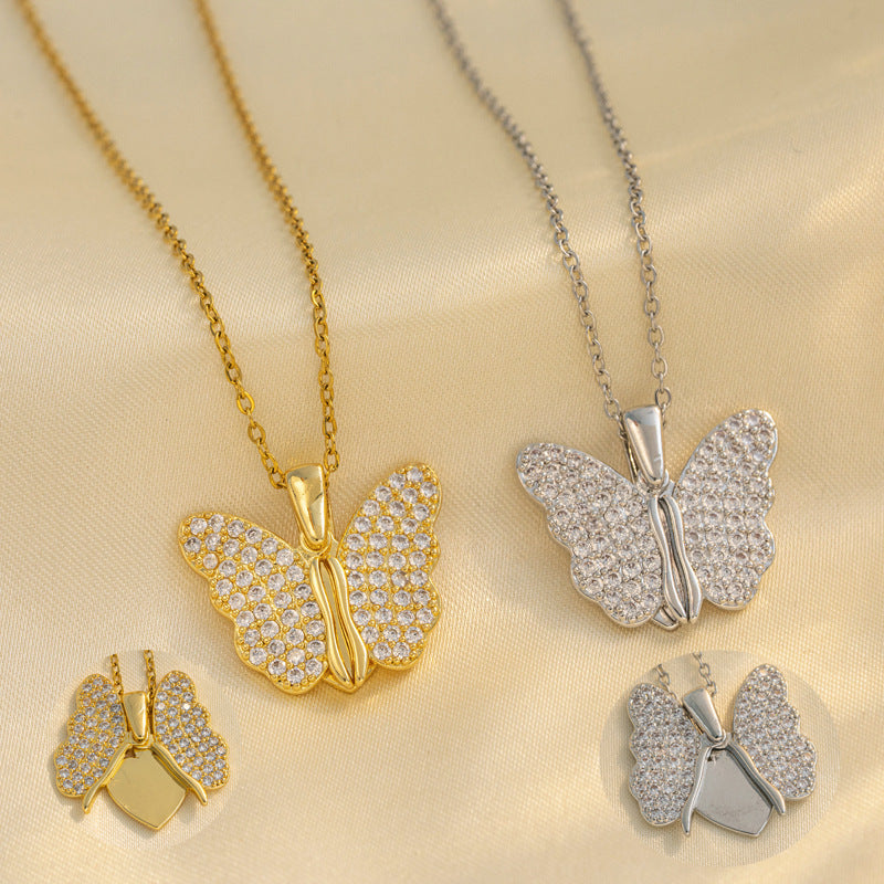 Butterfly Pendant Necklace with Opening Wings Design in Titanium Steel with Electroplated Finish for Women