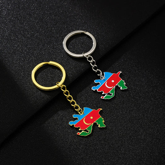 Llavero Colgante Vintage con Mapa y Bandera Étnica de Azerbaiyán en Acero de Titanio, Accesorio Unisex