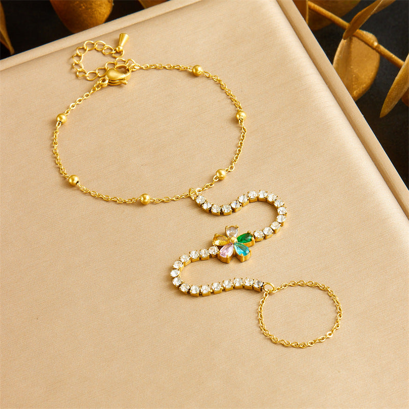Conjunto de collar y pulsera con colgante de corazón y flor de diamantes de imitación florales vintage en cadena tipo caja chapada en acero inoxidable