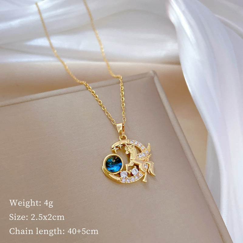 Collana Geometrica con Cielo Stellato da Donna con Strass Micro-Incastonati in Acciaio al Titanio, Stile Dolce, Fresco e Minimalista