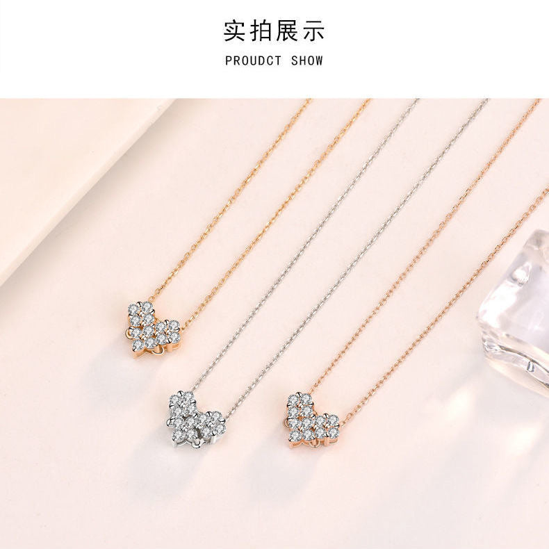 Cute and Fresh Minimalist Heart-Shaped Titanium Steel Plated Necklace with Four-Leaf Clover Pendant and O-Chain for Women
