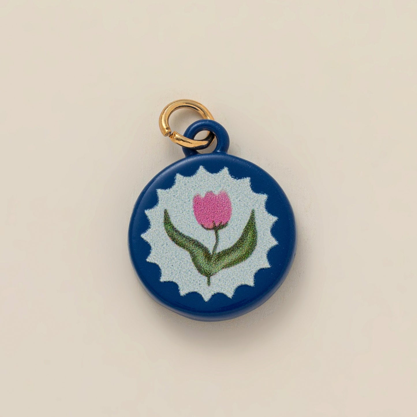 Vintage Plated Brass Ceramic Mushroom Heart Floral Charm Bar