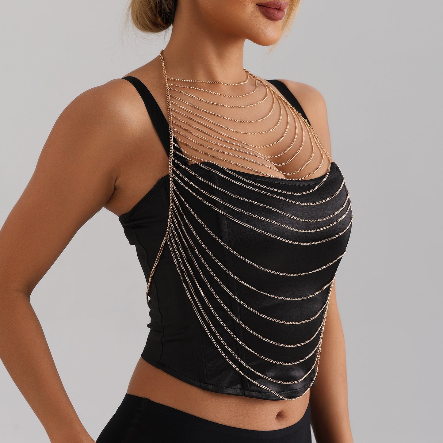 Punk Style Tassel Pendant Body Chain for Women with Multi-Layer Chains and Metal Construction