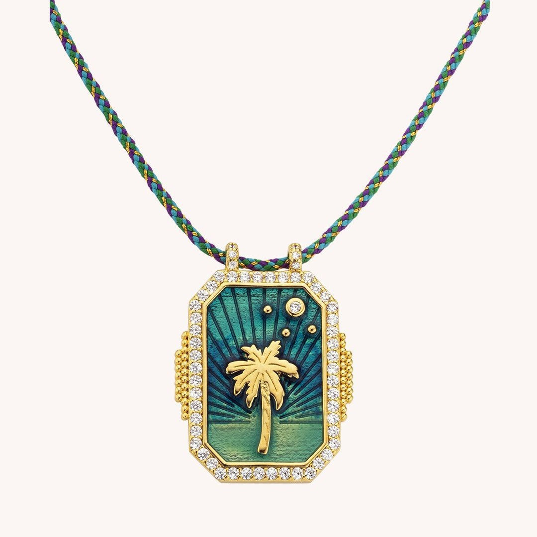 Vintage Geometric Tarot Pendant Necklace with Rhinestone Inlay and Gold Plated Copper Chain