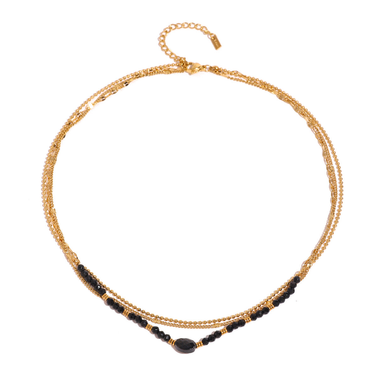 Minimalist U-Shaped Stainless Steel Black Crystal Pendant Necklace for Women with Plated Finish and Geometric Design