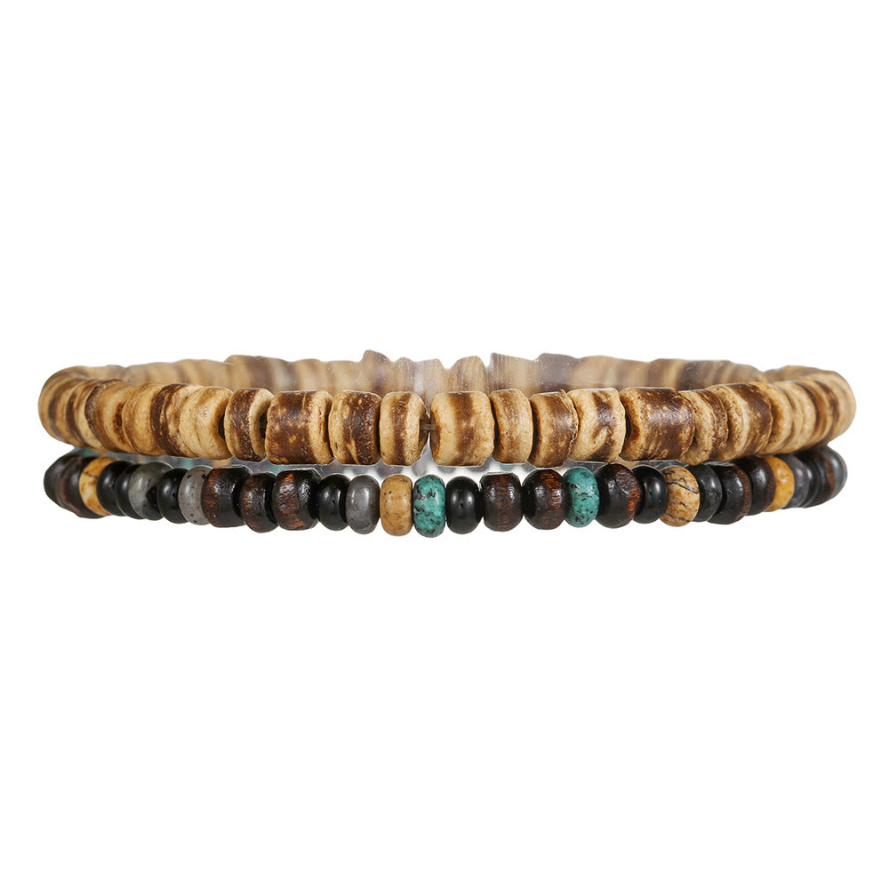 Casual Round Wood Beaded Elastic Bracelet DIY Charm Bar Set