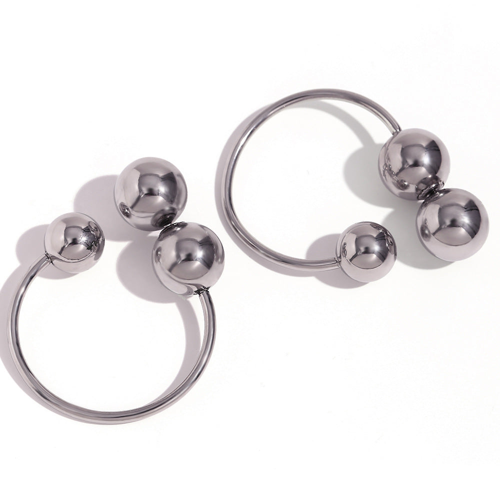 Minimalist Geometric Stainless Steel Plated 18K Gold Oversized Three-Ball Hoop Earrings for Women