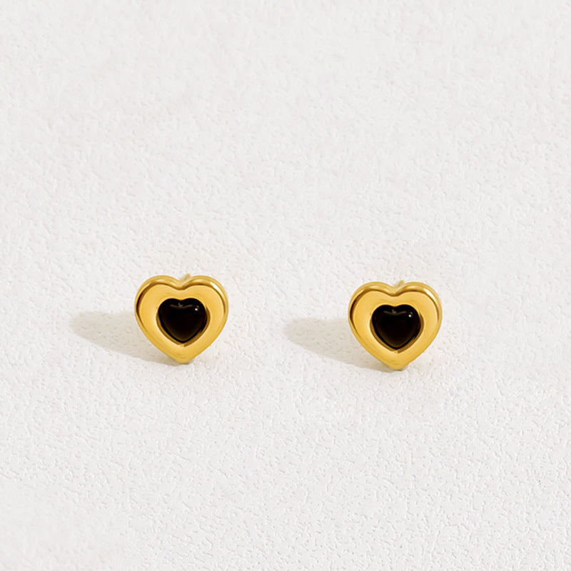 Set de collar y pendientes de cobre minimalista en forma de corazón con incrustaciones de diamantes de imitación para mujer