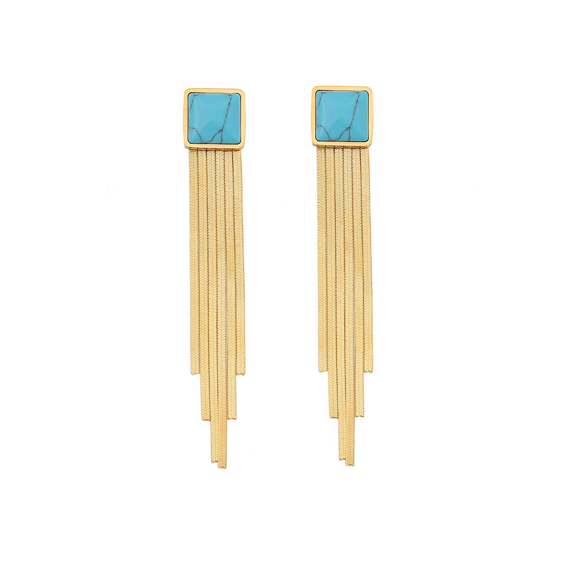 Vintage-Style Geometric Stainless Steel Earrings with Tassel and Pearl Accents Cat Eye Oval Design for Women